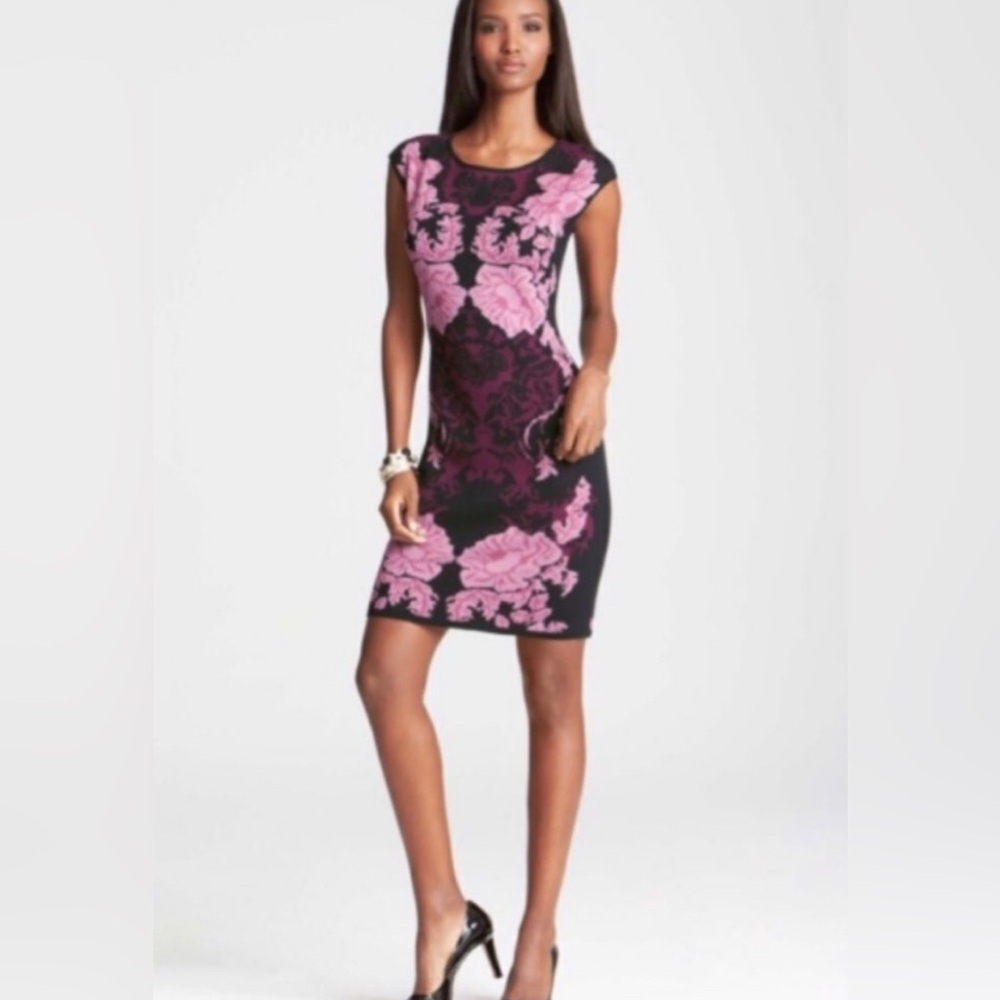 BOGO Ann Taylor Black and Pink Floral Knit Mini Dress